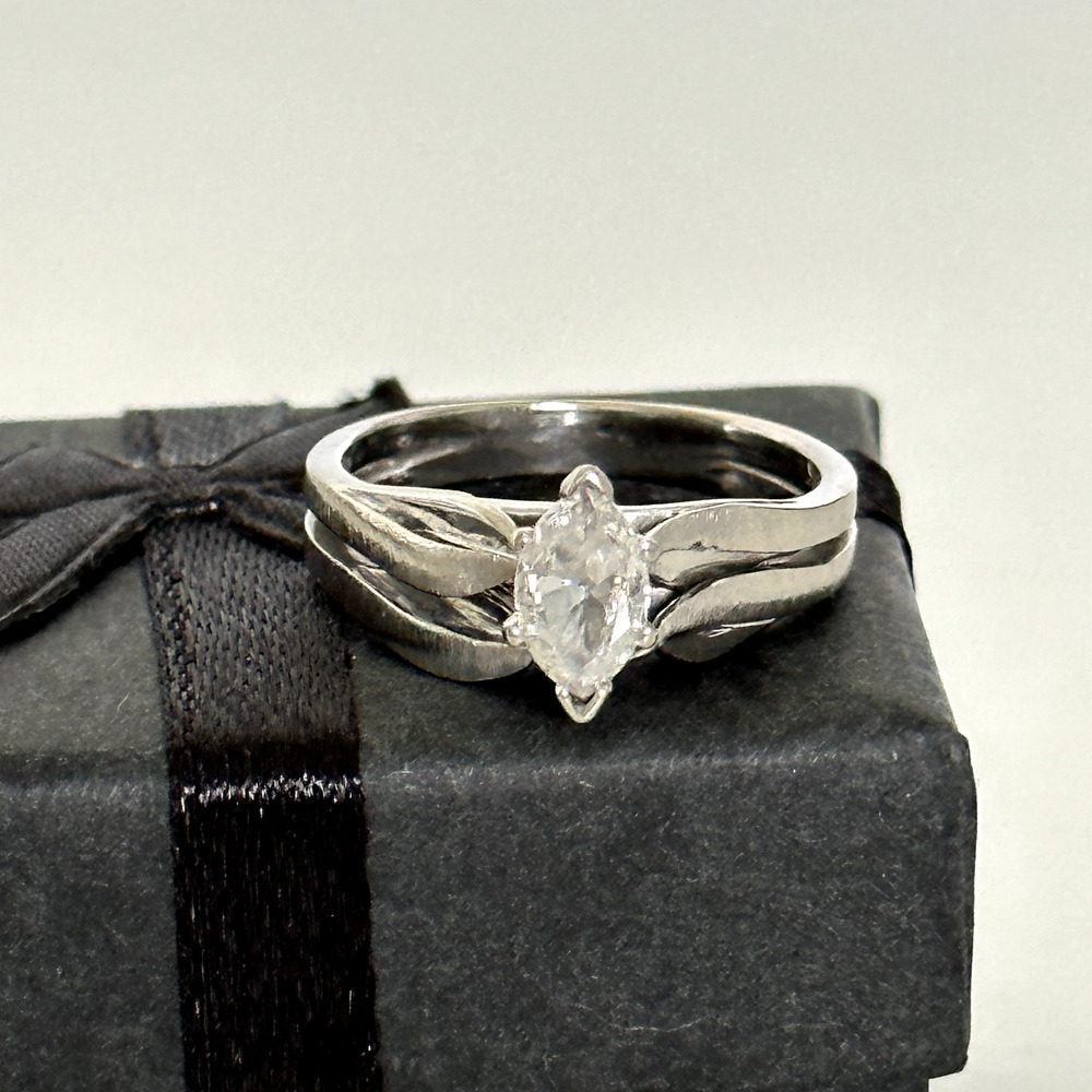 14K White Yellow Gold Natural Marquise VS Diamond Engagement Band Ring Size 6.25
